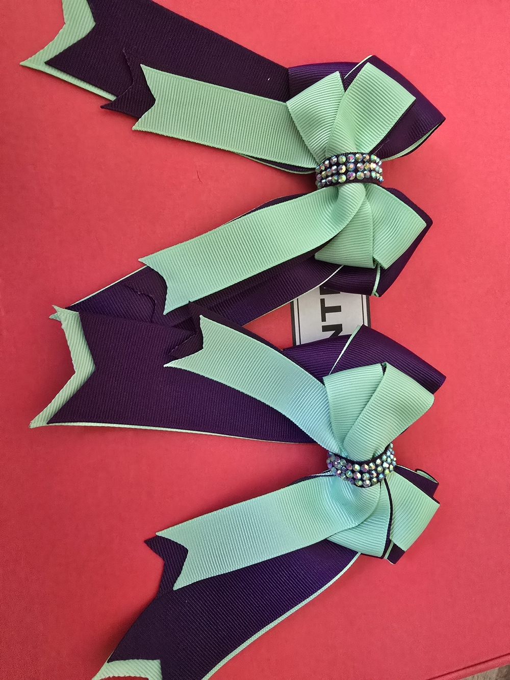 Mint and Purple Double Bow Hair Clips - Women Accessories